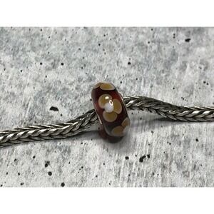 Trollbeads Glass~ OOAK FLOWER ~Translucent Dark Amber w/ Caramel & White Flowers